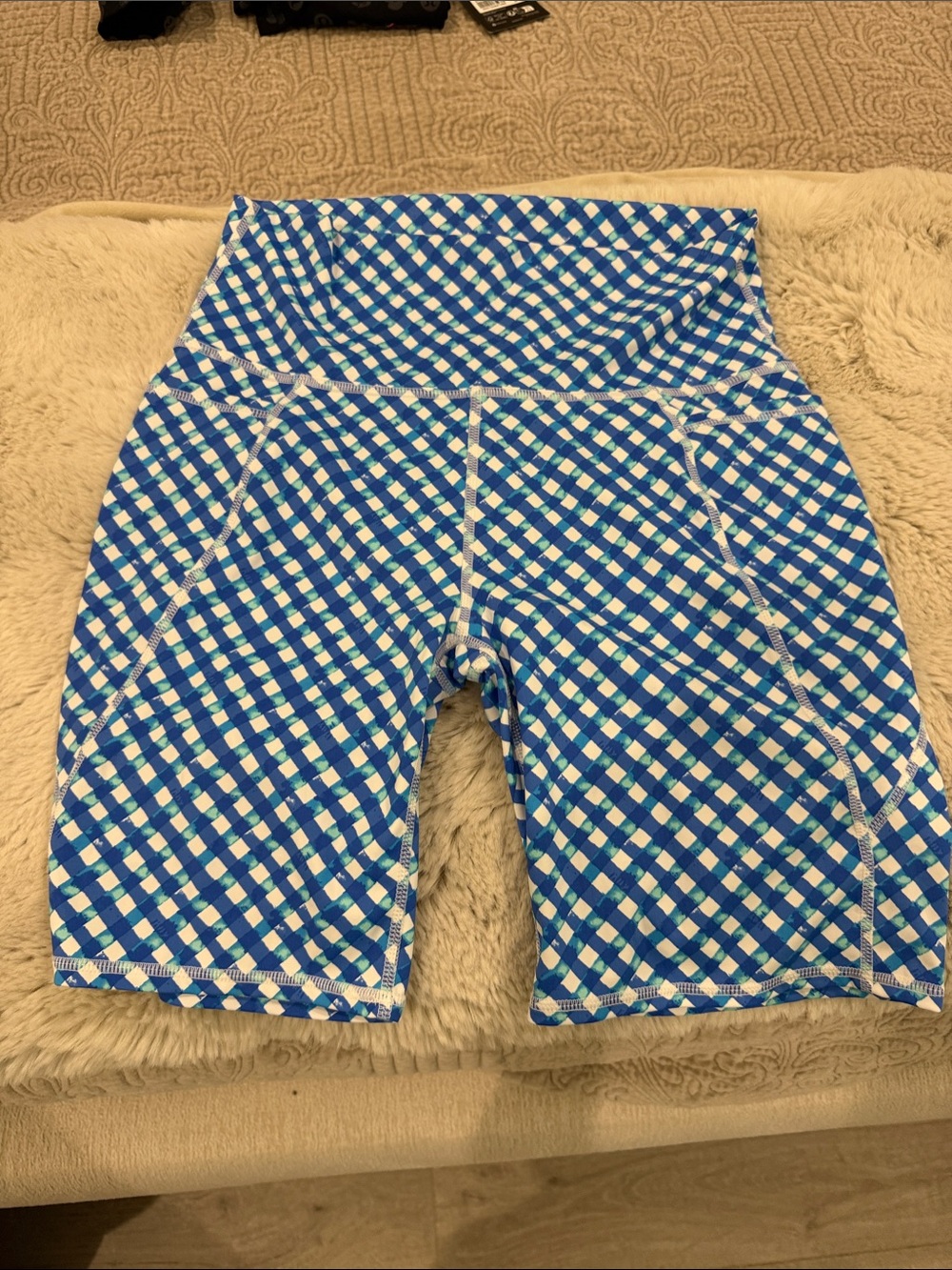 Lilly Pulitzer Blue White Plaid Athletic Bike Shorts
